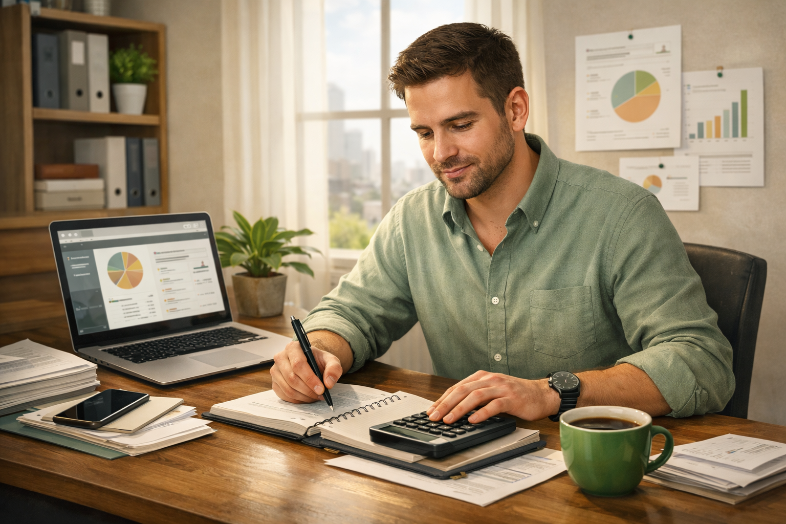 Illustration réaliste d’un homme travaillant en comptabilité